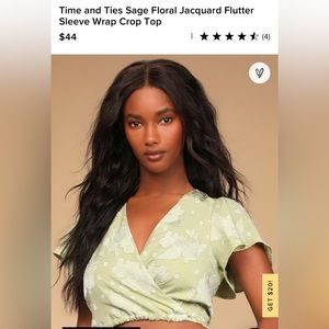 Gorgeous Time and Ties Sage Floral Jacquard Flutter Sleeve Wrap Crop Top